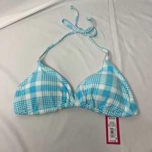 NEW Xhilaration Jr Women's Triangle Style Plaid Bikini Top M (4/6) Blue/White